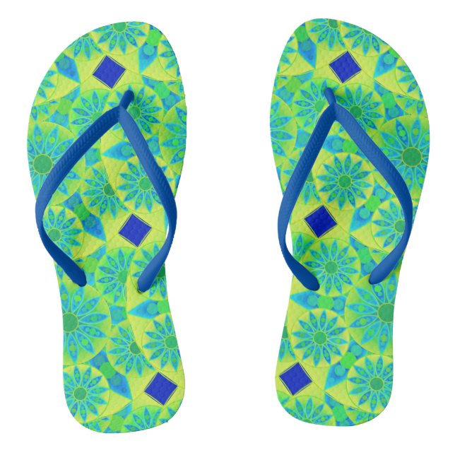 Mandala pattern, turquoise, blue, lime green jandals (Footbed)
