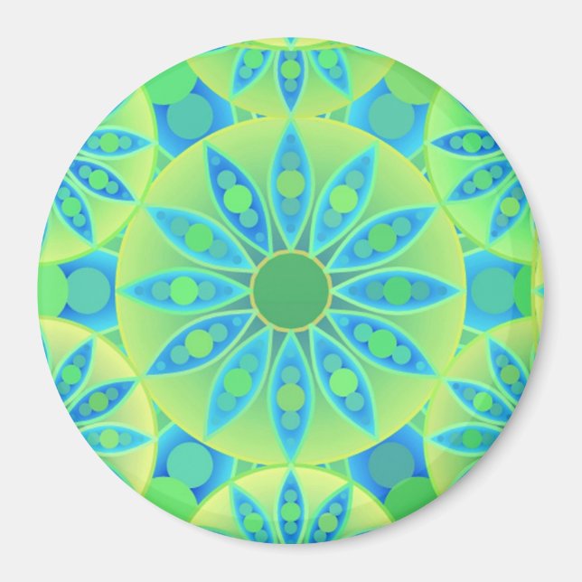 Mandala pattern, turquoise, blue, lime green magnet (Front)