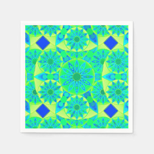 Mandala pattern, turquoise, blue, lime green napkin