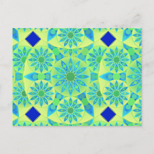 Mandala pattern, turquoise, blue, lime green postcard