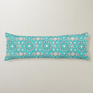 Mandala pattern, turquoise, silver grey and white body cushion