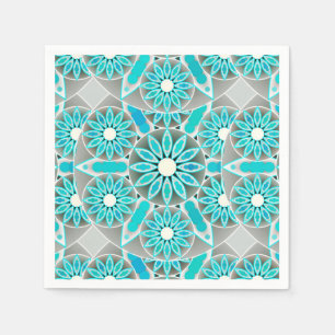 Mandala pattern, turquoise, silver grey and white napkin
