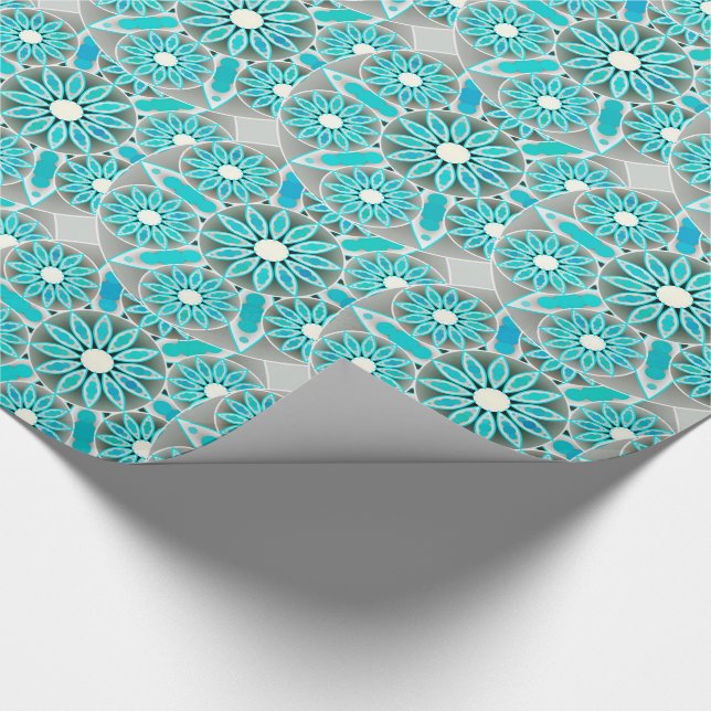 Mandala pattern, turquoise, silver grey and white wrapping paper (Corner)