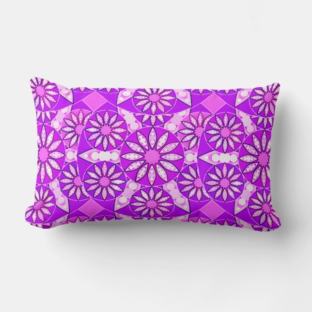Mandala pattern, violet, orchid and pink lumbar cushion (Front)