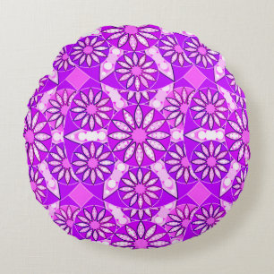 Mandala pattern, violet, orchid and pink round cushion