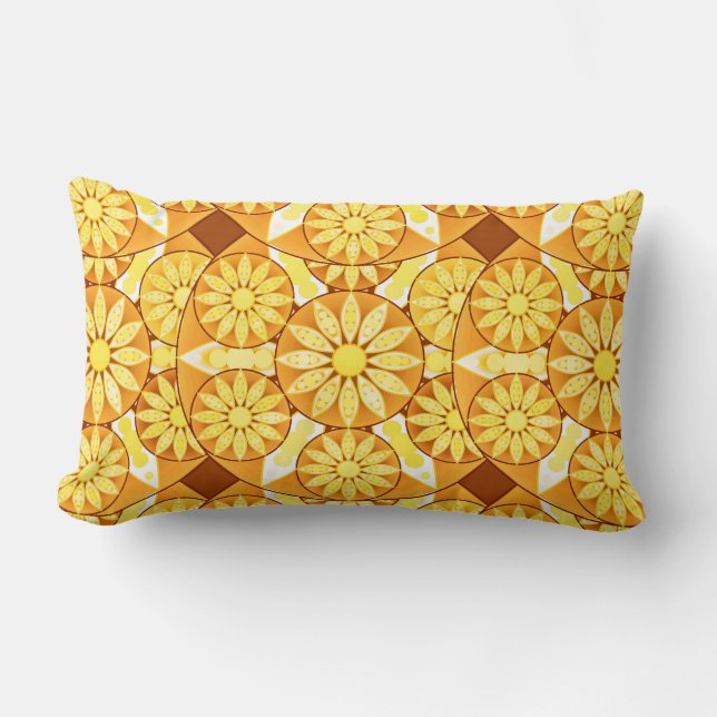 Mandala pattern, yellow, gold and brown lumbar cushion (Front)