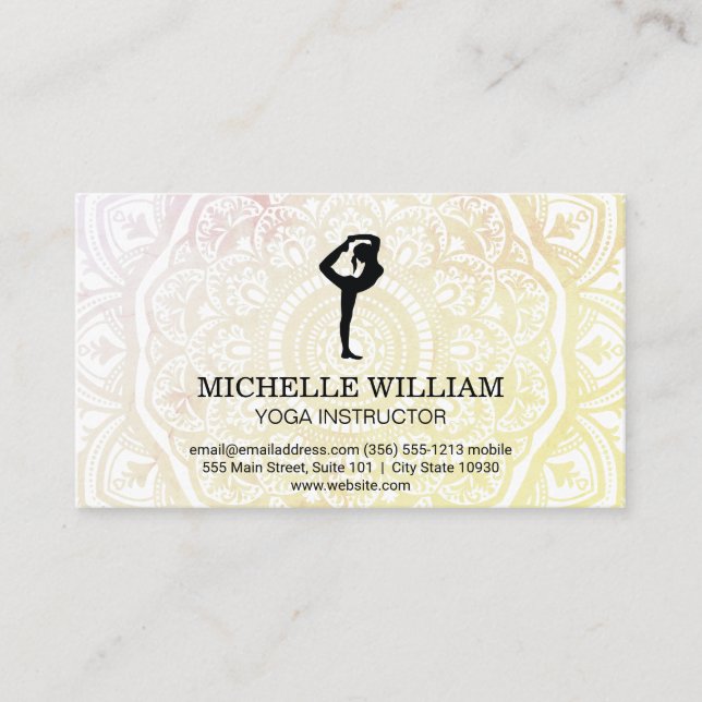 Mandala Pattern | Yoga Stretch Pose Business Card (Front)
