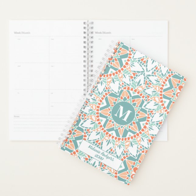 Mandala Peach Teal Personalised Planner (Display)