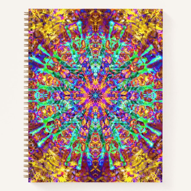 Mandala Psychedelic Trippy Hippie Colour Splash Notebook (Front)