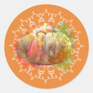 Mandala Pumpkin Watercolor Damask Fall Season Classic Round Sticker