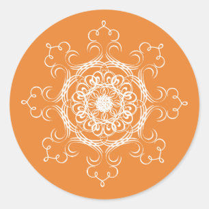 Mandala Pumpkin Watercolor Damask Fall Season Classic Round Sticker