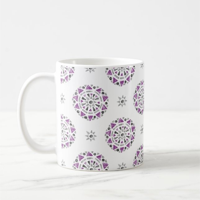 Mandala Purple  Grey Black Ace Asexual Pride Flag Coffee Mug (Left)