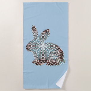 Mandala Rabbit Chocolate and Blues Beach Towel