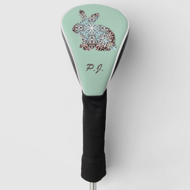 Mandala Rabbit Chocolate and Blues Golf Head Cover (Front)
