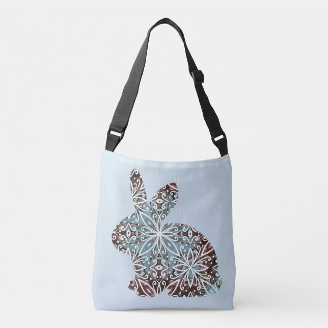 Mandala Rabbit Chocolate and Blues Tote Bag (Front)