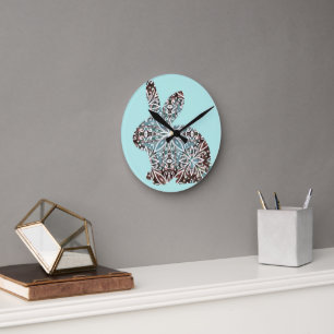 Mandala Rabbit Chocolate and Blues Wall Clock