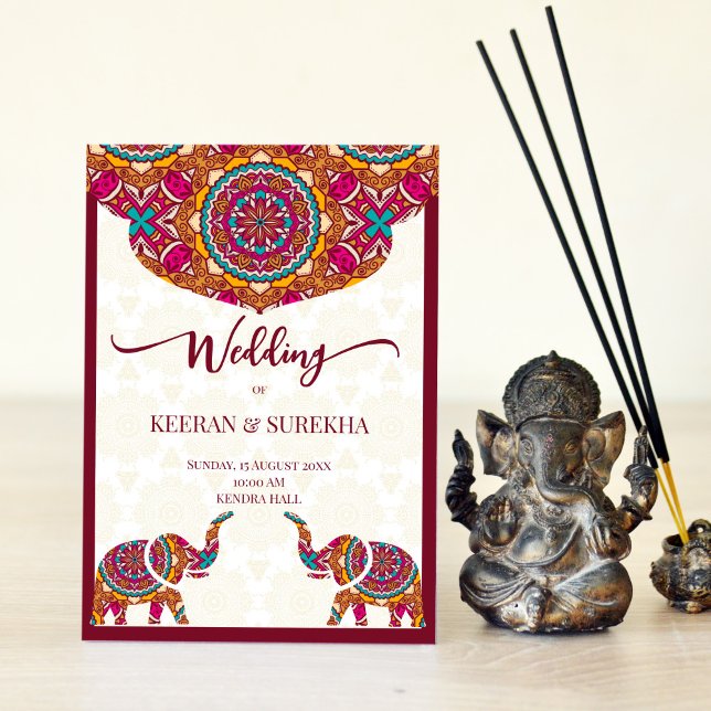 Mandala rangoli elephant Indian wedding invitation (Creator Uploaded)