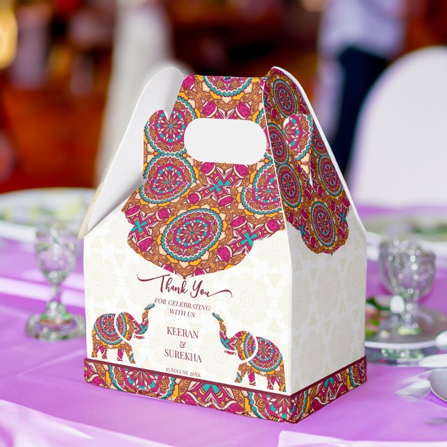 Mandala rangoli elephant wedding favour box (Mandala rangoli elephant Indian wedding favors favor box)