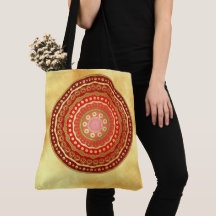 Mandala Red Gold Dots on Soft Gold Background
