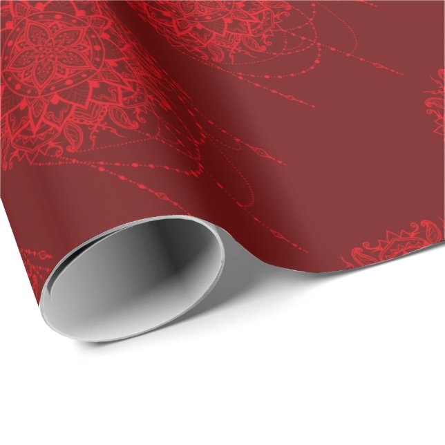Mandala red maroon Indian Wrapping Paper (Roll Corner)