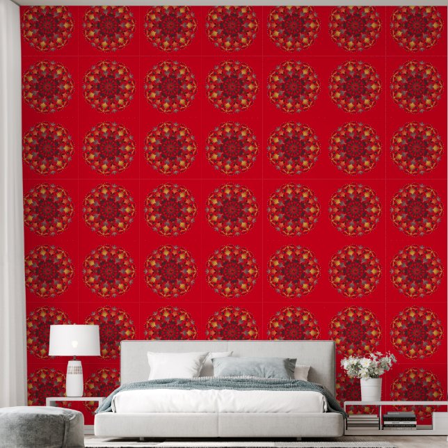 Mandala Red Yellow Orange Brown  Wallpaper (Bedroom)