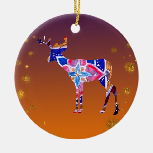 Mandala Reindeer Christmas  Ceramic Tree Decoration (Front)