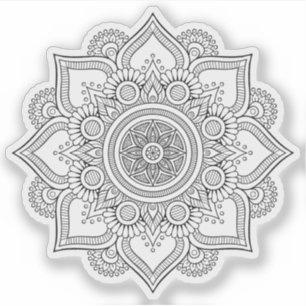 Mandala Retro hand drawn  black & white flower