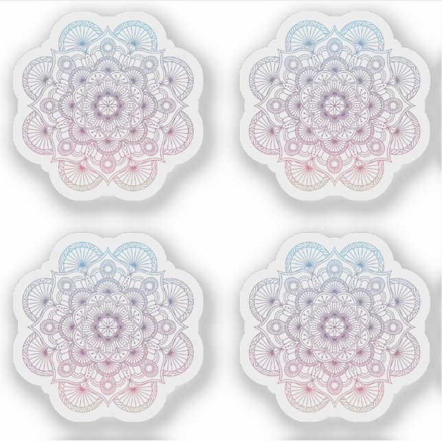 Mandala Retro hand drawn purple blue tattoo set 4x (Front)