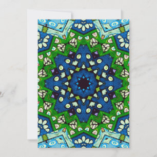 Mandala Retro Mosaic Green Blue Pattern Invitation