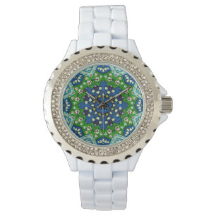 Mandala Retro Mosaic Green Blue Pattern Watch