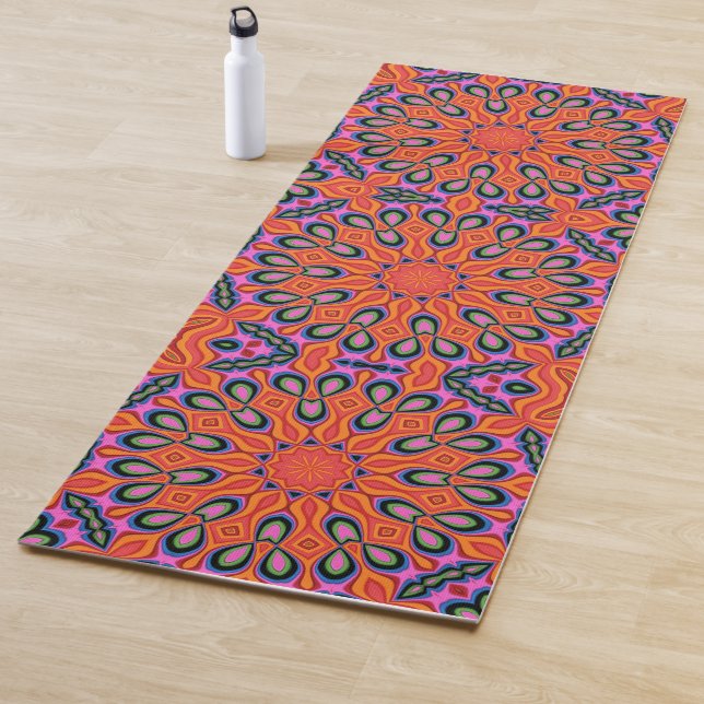 Mandala Retro Orange Floral Psychedelic Yoga Mat (In Situ)