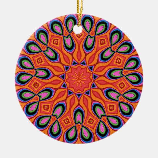 Mandala Retro Orange Hipster Decor Ceramic Tree Decoration (Front)