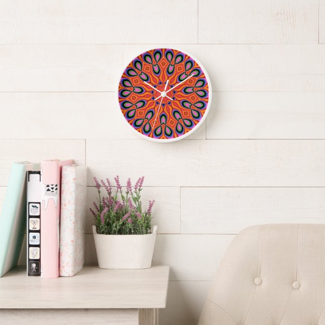 Mandala Retro Orange Hipster Decor Clock (Reading Room)