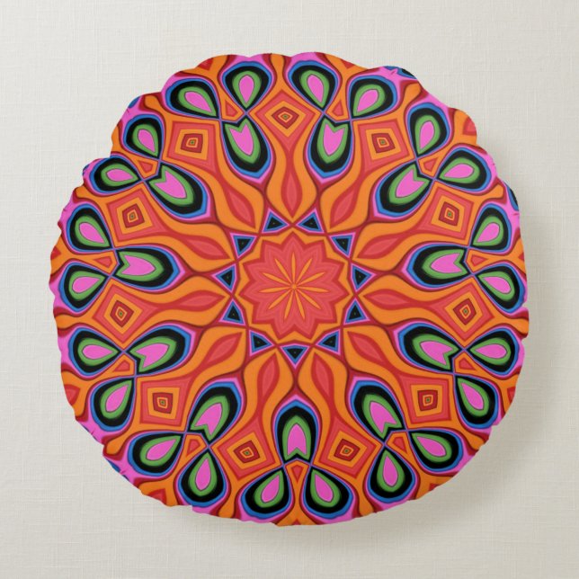 Mandala Retro Orange Hipster Decor Throw Pillow (Front)