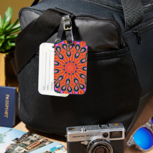 Mandala Retro Orange Hipster Luggage Tag