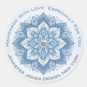 Mandala Rhinestone Pastel Baby Sky Blue Handmade Classic Round Sticker