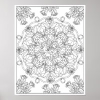 Mandala Roses for Adult Colouring