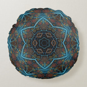 Mandala Rosette Boho Bohemian Style Dandy Pattern Round Cushion