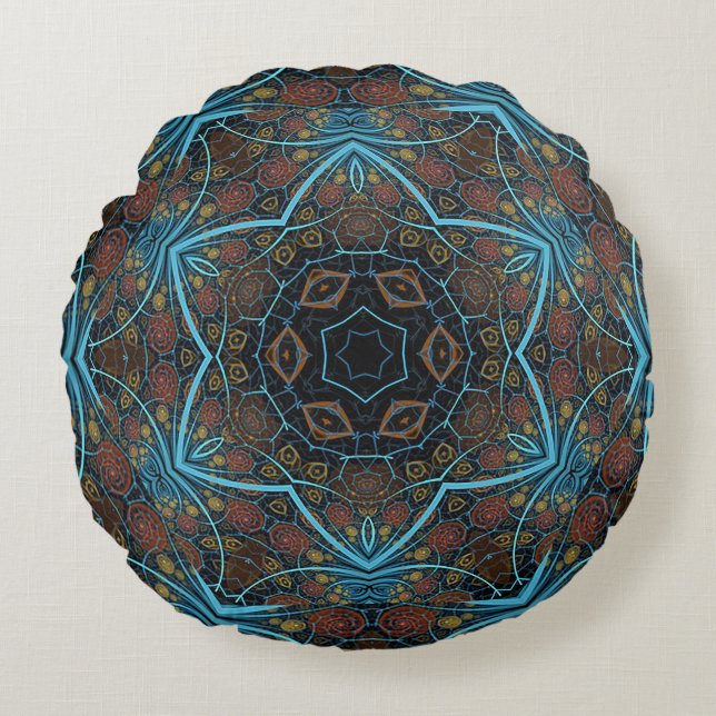 Mandala Rosette Boho Bohemian Style Dandy Pattern Round Cushion (Front)