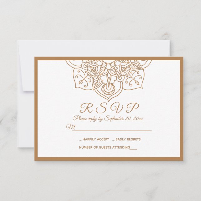 Mandala RSVP Brown Boho Indian Modern  Wedding Card (Front)