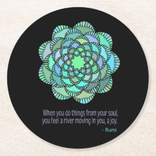 Mandala Rumi Joy Quote Round Paper Coaster