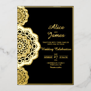 Mandala Side Frame Elegant Black Gold Foil Wedding