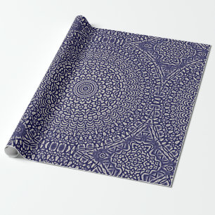 Mandala Smudge Watercolor Dark Blue Pattern Wrapping Paper