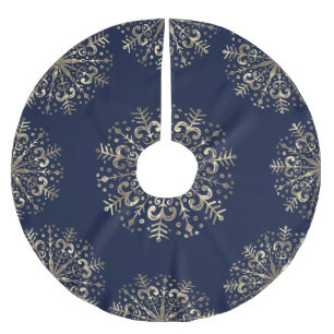 Mandala Snowflake Gold Navy Blue Tree Skirt