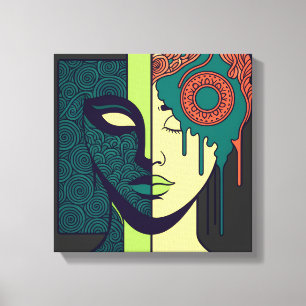 Mandala Split Face Abstract Art  Canvas Print