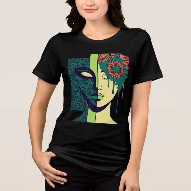 Mandala Split Face Abstract Art  Tri-Blend Shirt (Front)