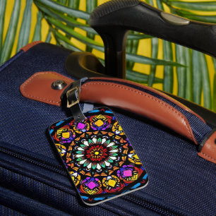 Mandala Stained Glass Floral Artwork Luggage Tag