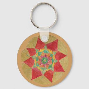 Mandala Star Button Key Ring