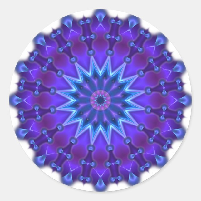 Mandala star in blue classic round sticker (Front)