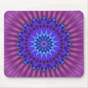 Mandala star in blue   magenta flower mouse pad